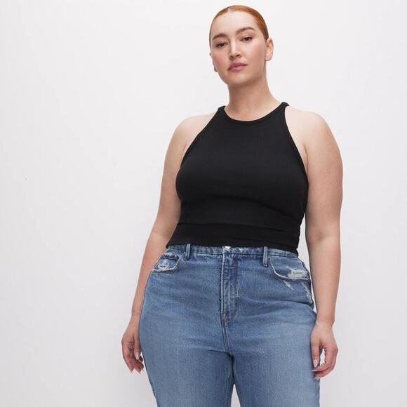 Good American Top Micro Rib Crewneck Sleeveless Racerback Tank Black NWT XL - Picture 3 of 10